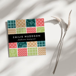 Zigzag, Zickzack, Gingham, Polka Dots, Patchwork Quadratische Visitenkarte