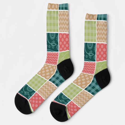 Zigzag, Zickzack, Gingham, Polka Dots, Patchwork Socken (Linkes Detail)