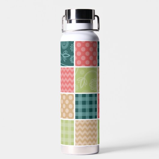 Zigzag, Zickzack, Gingham, Polka Dots, Patchwork Trinkflasche (Rückseite)