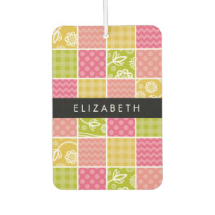 Zigzag, Zickzack, Polka Dots, Gingham, Ihr Name Autolufterfrischer