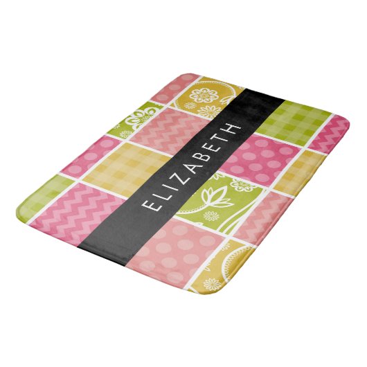 Zigzag, Zickzack, Polka Dots, Gingham, Ihr Name Badematte (Schrägansicht)