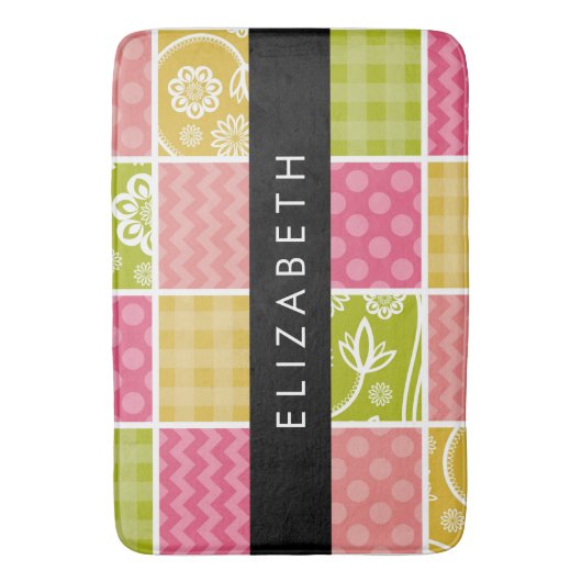 Zigzag, Zickzack, Polka Dots, Gingham, Ihr Name Badematte (Vorderseite Vertikal)