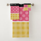 Zigzag, Zickzack, Polka Dots, Gingham, Ihr Name Badhandtuch Set (Insitu)