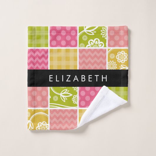 Zigzag, Zickzack, Polka Dots, Gingham, Ihr Name Badhandtuch Set (Waschlappen)