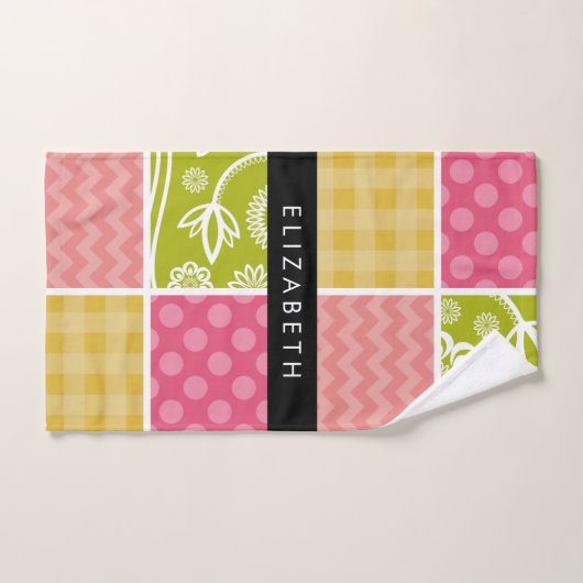Zigzag, Zickzack, Polka Dots, Gingham, Ihr Name Badhandtuch Set (Handtuch)