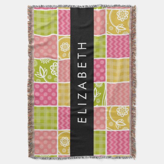 Zigzag, Zickzack, Polka Dots, Gingham, Ihr Name Decke (Vorderseite Vertikal)