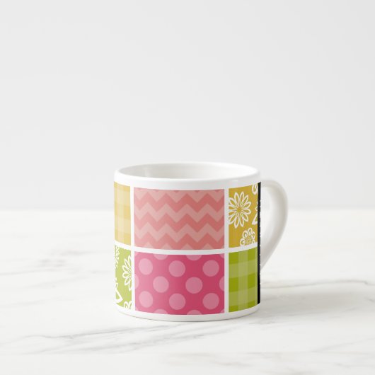 Zigzag, Zickzack, Polka Dots, Gingham, Ihr Name Espressotasse (Vorderseite Rechts)