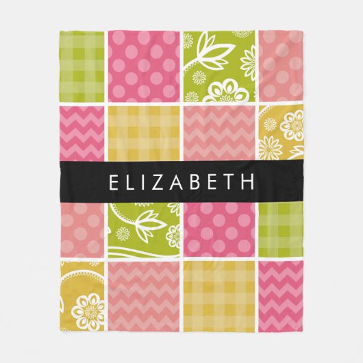 Zigzag, Zickzack, Polka Dots, Gingham, Ihr Name Fleecedecke (Vorderseite)