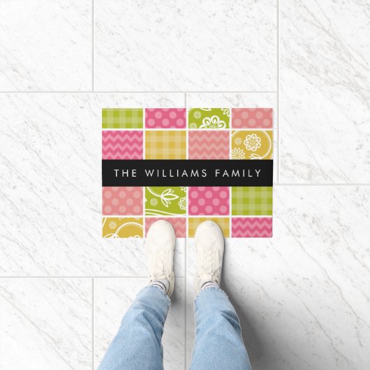 Zigzag, Zickzack, Polka Dots, Gingham, Ihr Name Fußmatte (Indoor)