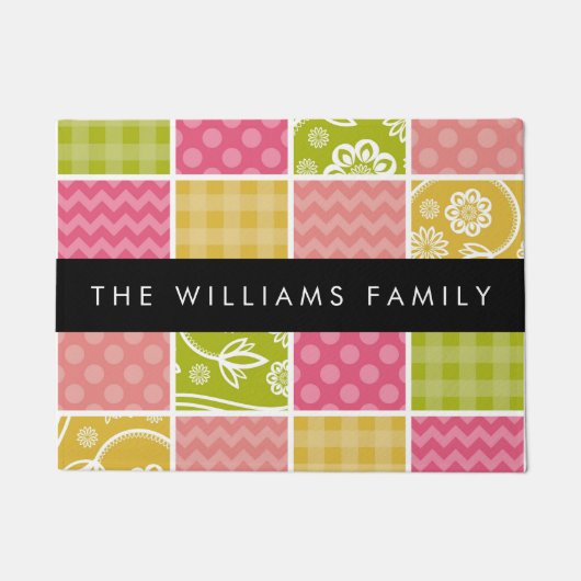 Zigzag, Zickzack, Polka Dots, Gingham, Ihr Name Fußmatte (Vorderseite)