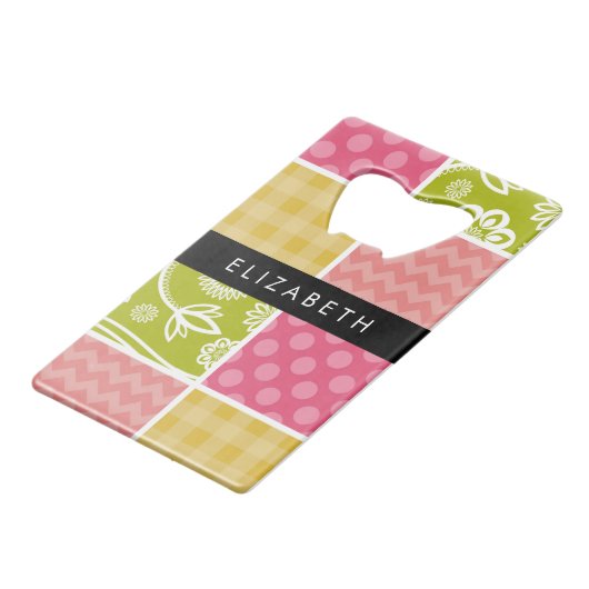 Zigzag, Zickzack, Polka Dots, Gingham, Ihr Name Geldbeutel Flaschenöffner (Vorderseite Schrägansicht)