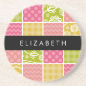 Zigzag, Zickzack, Polka Dots, Gingham, Ihr Name Getränkeuntersetzer (Vorne)