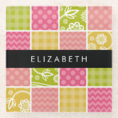 Zigzag, Zickzack, Polka Dots, Gingham, Ihr Name Glasuntersetzer (Vorderseite)