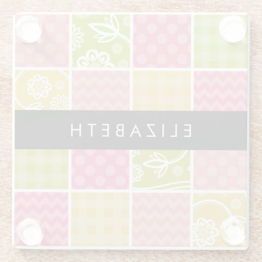 Zigzag, Zickzack, Polka Dots, Gingham, Ihr Name Glasuntersetzer (Rückseite)