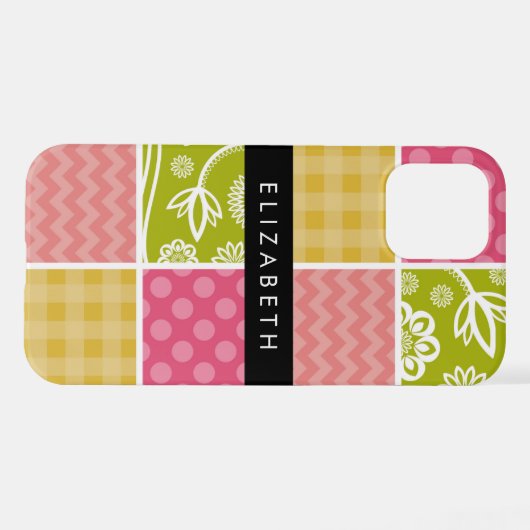 Zigzag, Zickzack, Polka Dots, Gingham, Ihr Name iPhone Hülle (Rückseite (Horizontal))