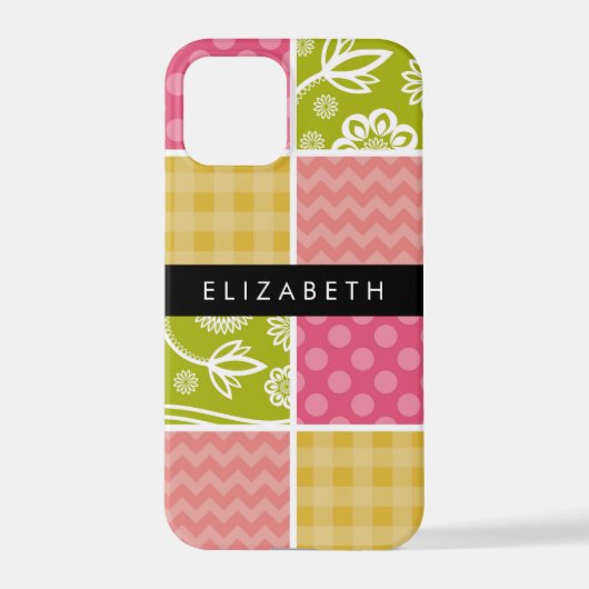 Zigzag, Zickzack, Polka Dots, Gingham, Ihr Name iPhone Hülle (Rückseite)