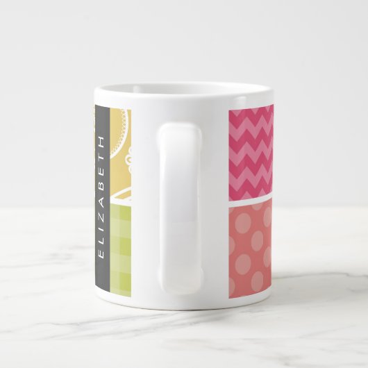 Zigzag, Zickzack, Polka Dots, Gingham, Ihr Name Jumbo-Tasse (Rückseite)