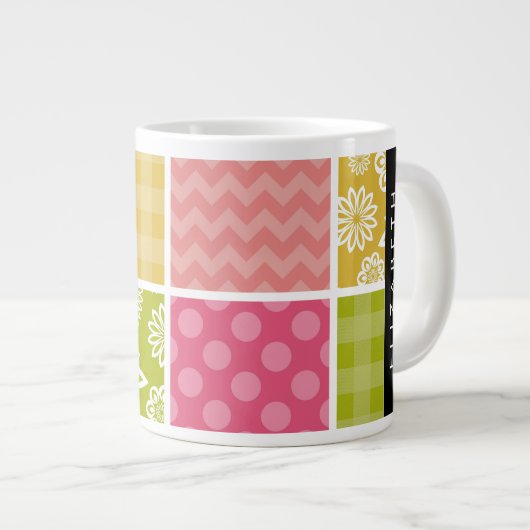 Zigzag, Zickzack, Polka Dots, Gingham, Ihr Name Jumbo-Tasse (Vorderseite Rechts)
