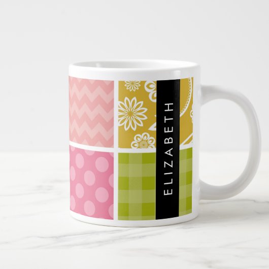 Zigzag, Zickzack, Polka Dots, Gingham, Ihr Name Jumbo-Tasse (Rechts)