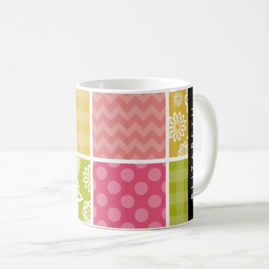 Zigzag, Zickzack, Polka Dots, Gingham, Ihr Name Kaffeetasse (VorderseiteRechts)