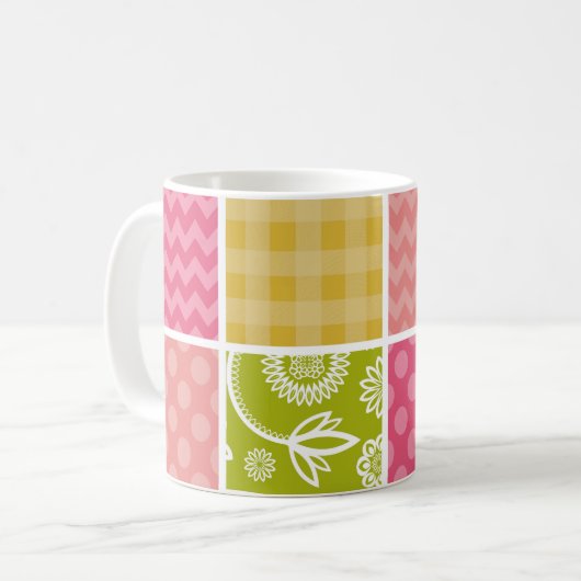 Zigzag, Zickzack, Polka Dots, Gingham, Ihr Name Kaffeetasse (Vorderseite Links)