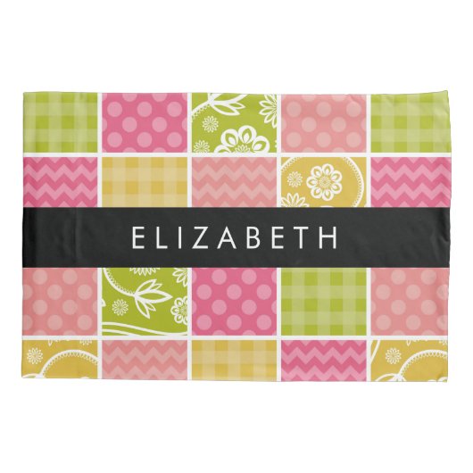 Zigzag, Zickzack, Polka Dots, Gingham, Ihr Name Kissenbezug (Rückseite)