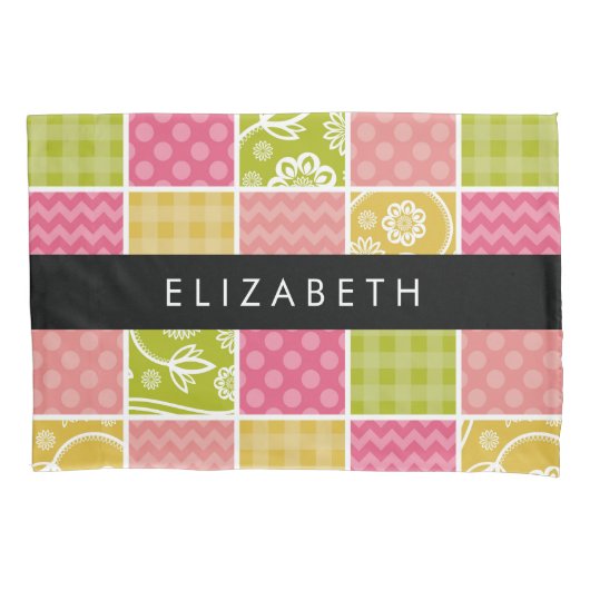 Zigzag, Zickzack, Polka Dots, Gingham, Ihr Name Kissenbezug (Vorderseite)