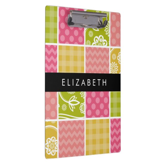 Zigzag, Zickzack, Polka Dots, Gingham, Ihr Name Klemmbrett (Rechts)