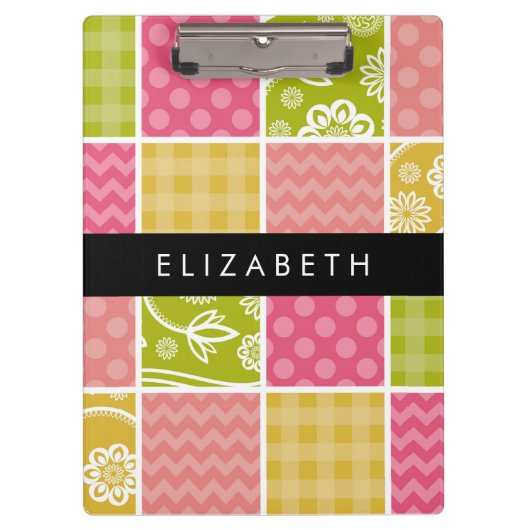 Zigzag, Zickzack, Polka Dots, Gingham, Ihr Name Klemmbrett (Vorderseite)