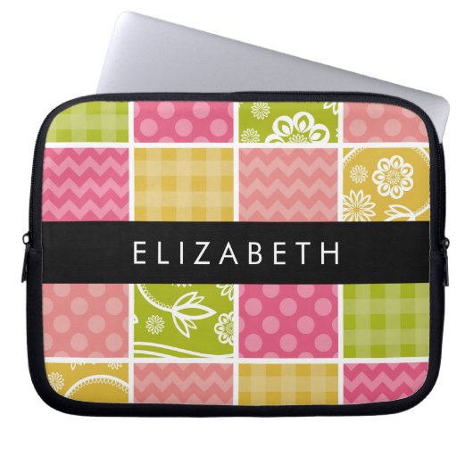 Zigzag, Zickzack, Polka Dots, Gingham, Ihr Name Laptopschutzhülle (Vorderseite)