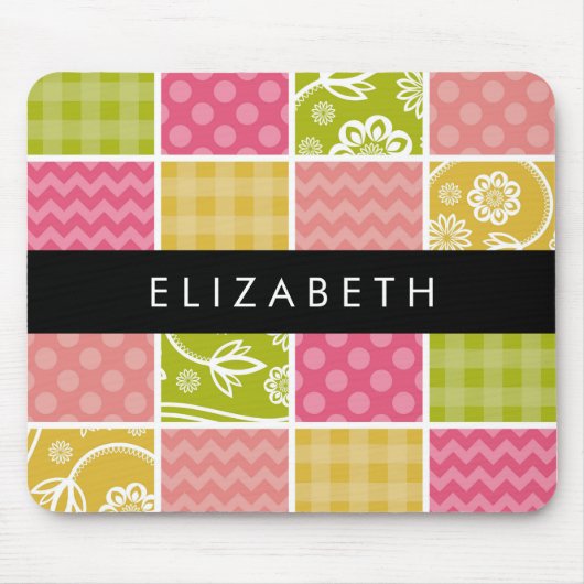 Zigzag, Zickzack, Polka Dots, Gingham, Ihr Name Mousepad (Vorne)