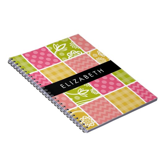 Zigzag, Zickzack, Polka Dots, Gingham, Ihr Name Notizblock (Rechte Seite)