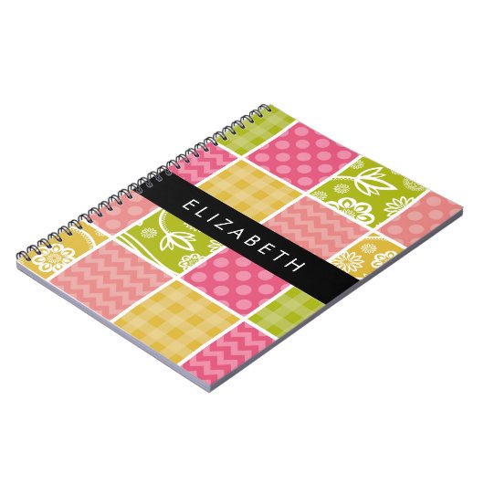 Zigzag, Zickzack, Polka Dots, Gingham, Ihr Name Notizblock (Linke Seite)