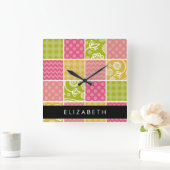 Zigzag, Zickzack, Polka Dots, Gingham, Ihr Name Quadratische Wanduhr (Zuhause)