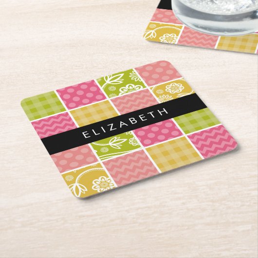 Zigzag, Zickzack, Polka Dots, Gingham, Ihr Name Rechteckiger Pappuntersetzer (angewinkelt)