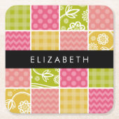 Zigzag, Zickzack, Polka Dots, Gingham, Ihr Name Rechteckiger Pappuntersetzer (Vorderseite)