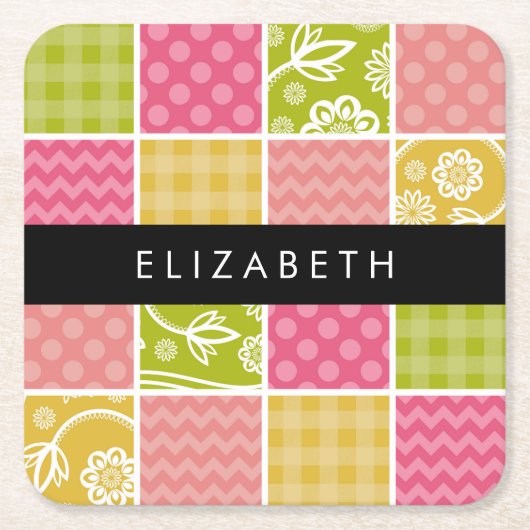 Zigzag, Zickzack, Polka Dots, Gingham, Ihr Name Rechteckiger Pappuntersetzer (Vorderseite)