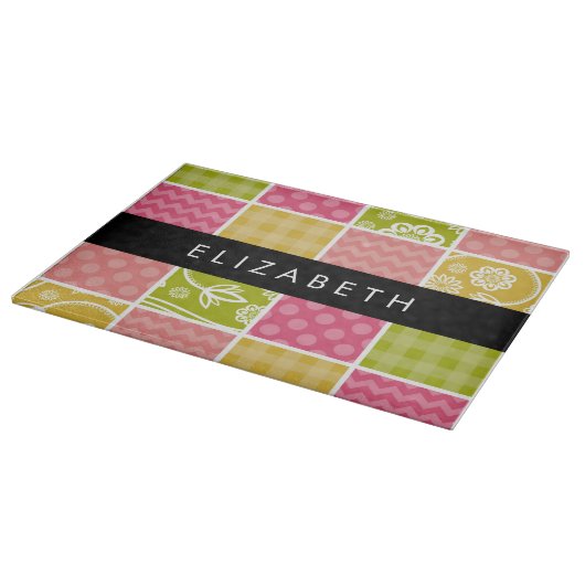 Zigzag, Zickzack, Polka Dots, Gingham, Ihr Name Schneidebrett (Ecke)