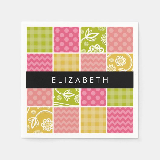 Zigzag, Zickzack, Polka Dots, Gingham, Ihr Name Serviette (Vorderseite)