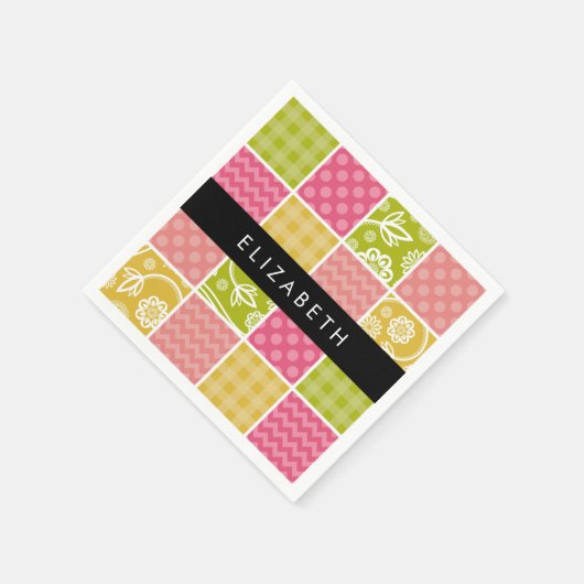 Zigzag, Zickzack, Polka Dots, Gingham, Ihr Name Serviette (Ecke)