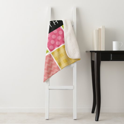 Zigzag, Zickzack, Polka Dots, Gingham, Ihr Name Sherpadecke (Beispiel)