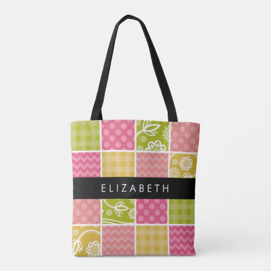 Zigzag, Zickzack, Polka Dots, Gingham, Ihr Name Tasche (Rückseite)