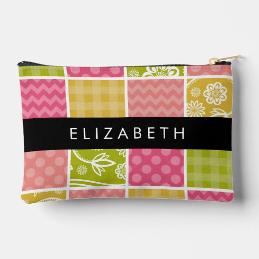 Zigzag, Zickzack, Polka Dots, Gingham, Ihr Name Zubehörtasche (Rückseite)