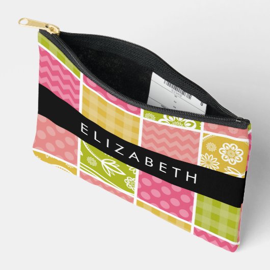 Zigzag, Zickzack, Polka Dots, Gingham, Ihr Name Zubehörtasche (Offen)