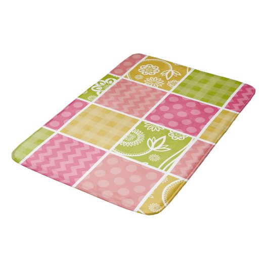 Zigzag, Zickzack, Polka Dots, Gingham, Patchwork Badematte (Schrägansicht)