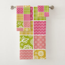 Zigzag, Zickzack, Polka Dots, Gingham, Patchwork Badhandtuch Set
