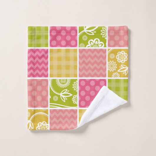 Zigzag, Zickzack, Polka Dots, Gingham, Patchwork Badhandtuch Set (Waschlappen)