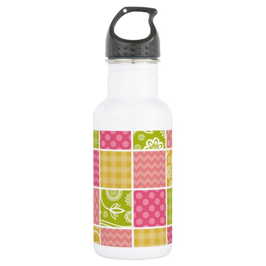Zigzag, Zickzack, Polka Dots, Gingham, Patchwork Edelstahlflasche (Vorderseite)