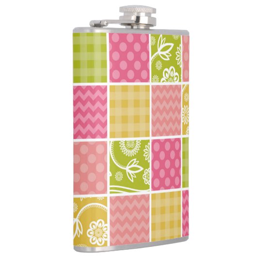 Zigzag, Zickzack, Polka Dots, Gingham, Patchwork Flachmann (Rechts)