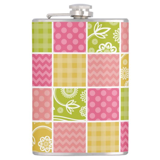 Zigzag, Zickzack, Polka Dots, Gingham, Patchwork Flachmann (Vorderseite)